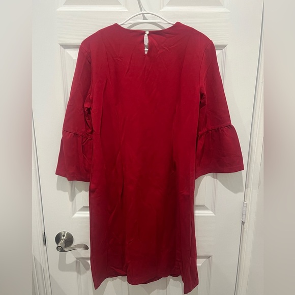 J. McLaughlin Red Shift Dress Ruffle Bell Sleeves Large Valentines Party‎ Career - Picture 5 of 7